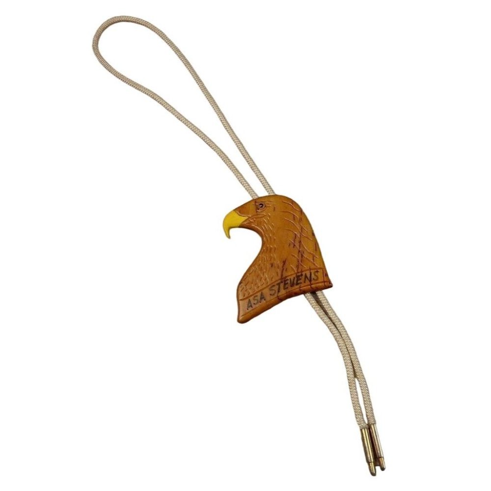 Eagle Bolo Tie OOAK Western Necklace Folk Art Wooden Country Cowboy Vintage Bird